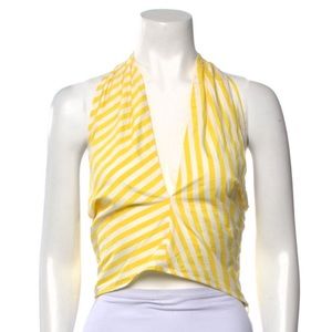 Staud Kai Striped Poplin Halter | Color: White/Yellow | Size: 6 |WORN ONCE